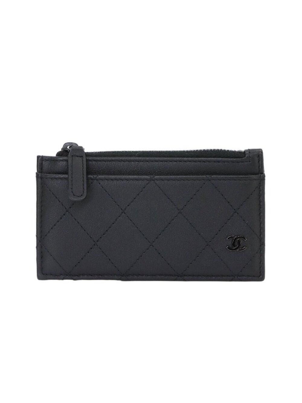 Chanel Quilted Fragment Case Coin Purse Leather Black